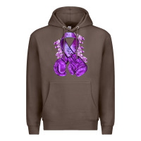 Coffee purple ribbon with boxing gloves Premium Hoodie - NancyCooperArtShop