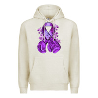 Oatmeal Heather purple ribbon with boxing gloves Premium Hoodie - NancyCooperArtShop