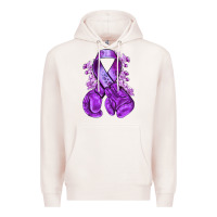 Pale Pink purple ribbon with boxing gloves Premium Hoodie - NancyCooperArtShop