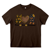 Chocolate Brown peace love dachshund Heavy Core Tee - RanaPortraitStore