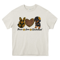 Cream peace love dachshund Heavy Core Tee - RanaPortraitStore