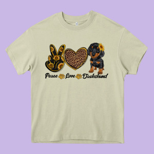 Peace Love Dachshund Heavy Core Tee Designed By Ranaportraitstore