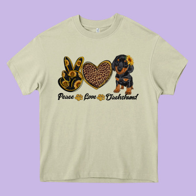 Peace Love Dachshund Heavy Core Tee Designed By Ranaportraitstore