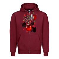 Burgundy Ho ho ho skeleton Zipper Hoodie - NancyCooperArtShop