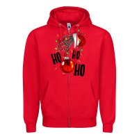 Red Ho ho ho skeleton Zipper Hoodie - NancyCooperArtShop