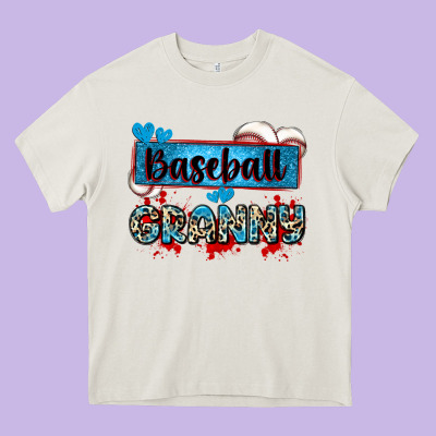 Baseball Granny With Leopard Heavy Core Tee Designed By Zillion Design Studio