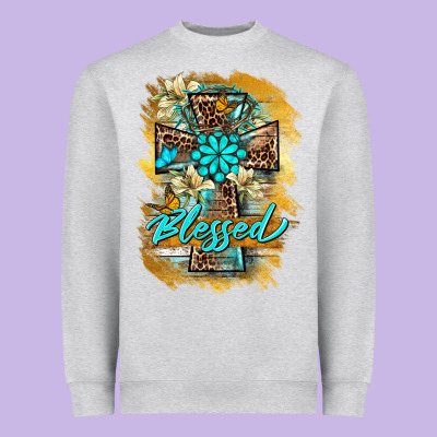 Western Cross Blessed Lily Butterfly Heavyweight Sweatshirt Designed By Barkaloodesign
