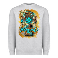 Heather Grey western cross blessed lily butterfly Heavyweight Sweatshirt - BarkalooDesign