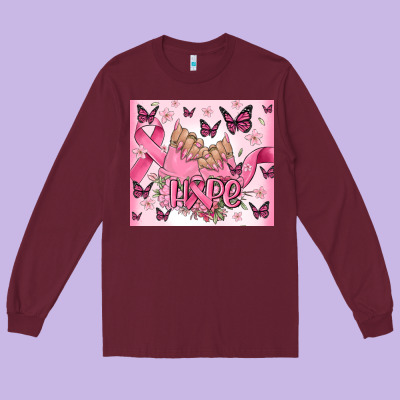Breast Cancer Nails Hope Long Sleeve Tee Designed By Maliassmallbusiness