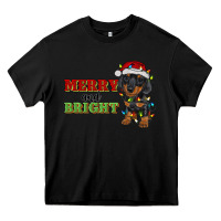 Black merry and bright dachshund Heavy Core Tee - RanaPortraitStore