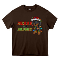 Chocolate Brown merry and bright dachshund Heavy Core Tee - RanaPortraitStore