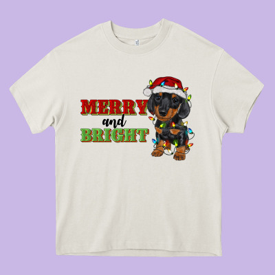 Merry And Bright Dachshund Heavy Core Tee Designed By Ranaportraitstore