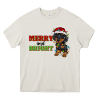 Cream merry and bright dachshund Heavy Core Tee - RanaPortraitStore