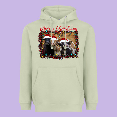 Merry Christmas Cows Heavyweight Hoodie Designed By Bettercallsaul