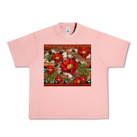 Salmon red flower and cactus with cowhide and aztec Urban Heavy Tee - Artiststas