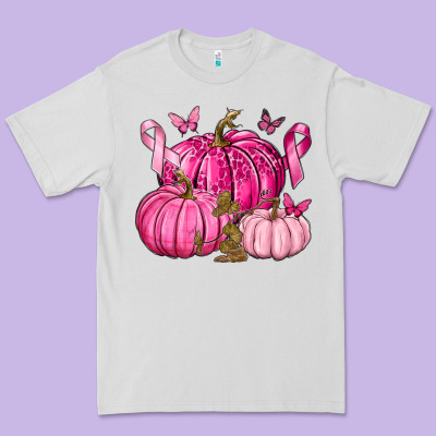 Breast Cancer We Wear Pink With Pumpkin And Ribbon Premium Tee Designed By Texasbilliewilder