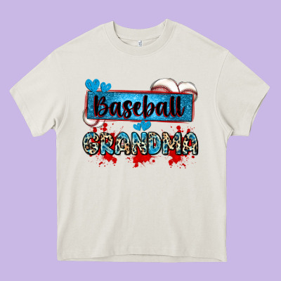 Baseball Grandma With Leopard Heavy Core Tee Designed By Zillion Design Studio