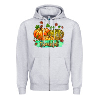 Heather Grey thankful pumpkins with glitter Zipper Hoodie - MaliasSmallBusiness