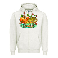 Oatmeal Heather thankful pumpkins with glitter Zipper Hoodie - MaliasSmallBusiness