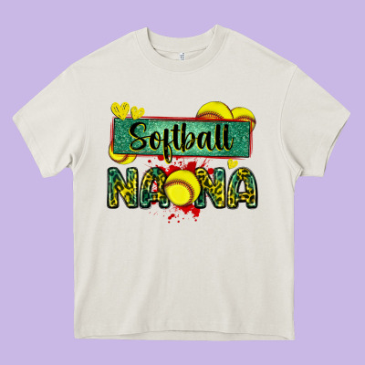 Softball Nana With Leopard Heavy Core Tee Designed By Zillion Design Studio