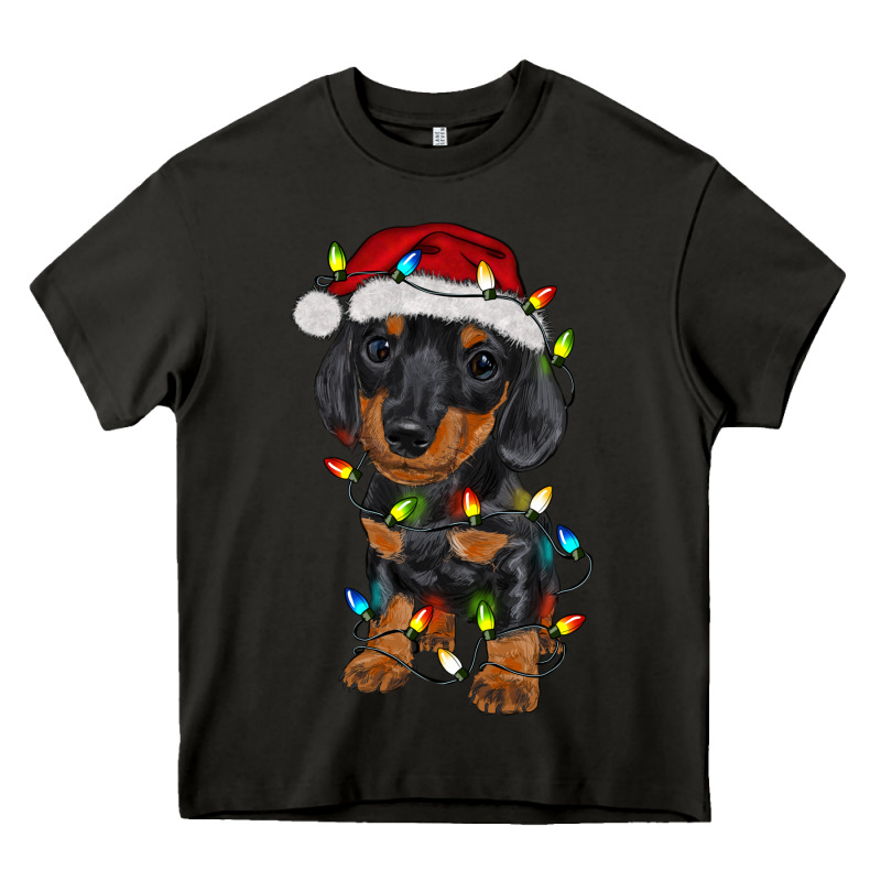 Dachshund Puppy Christmas Lights Heavy Core Tee by RanaPortraitStore | Teevron