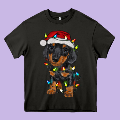 Dachshund Puppy Christmas Lights Heavy Core Tee Designed By Ranaportraitstore