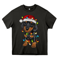Asphalt dachshund puppy christmas lights Heavy Core Tee - RanaPortraitStore