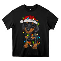 Black dachshund puppy christmas lights Heavy Core Tee - RanaPortraitStore