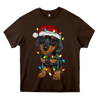 Chocolate Brown dachshund puppy christmas lights Heavy Core Tee - RanaPortraitStore