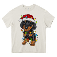 Cream dachshund puppy christmas lights Heavy Core Tee - RanaPortraitStore