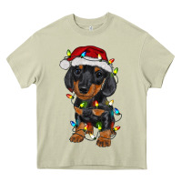 Mossy dachshund puppy christmas lights Heavy Core Tee - RanaPortraitStore