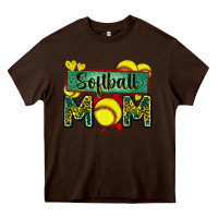 Chocolate Brown softball mom with leopard Heavy Core Tee - Zillion Design Studio