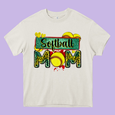Softball Mom With Leopard Heavy Core Tee Designed By Zillion Design Studio
