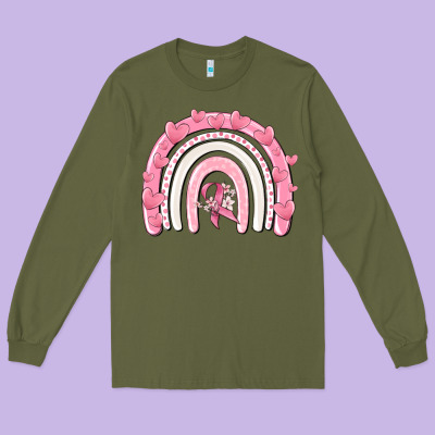 Breast Cancer  Rainbow Long Sleeve Tee Designed By Maliassmallbusiness