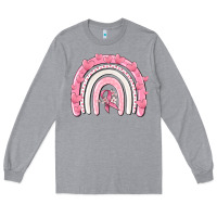 Heather Grey breast cancer  rainbow Long Sleeve Tee - MaliasSmallBusiness