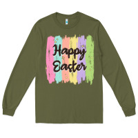 Army Green happy easter Long Sleeve Tee - MaliasSmallBusiness