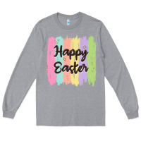Heather Grey happy easter Long Sleeve Tee - MaliasSmallBusiness