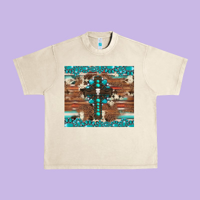 Gemstone And Cross With Cowhide Urban Heavy Tee Designed By Artiststas