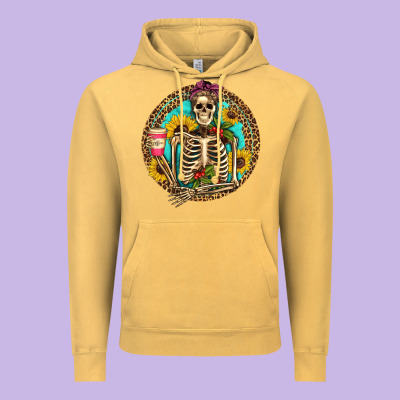 Western Skeleton Coffee Sunflowers Vintage Hoodie Designed By Artiststas