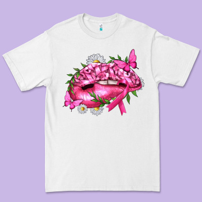 Breast Cancer With Ribbon Pink Lips Premium Tee Designed By Texasbilliewilder