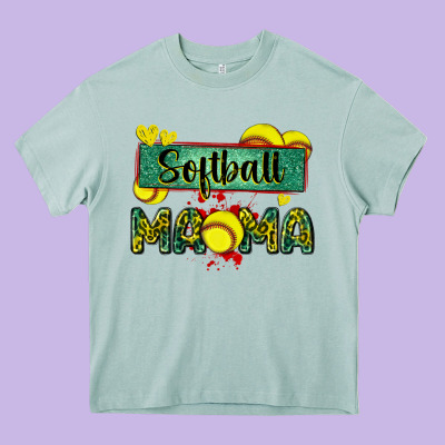 Softball Mama With Leopard Heavy Core Tee Designed By Zillion Design Studio