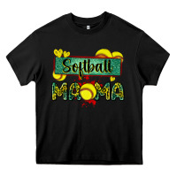 Black softball mama with leopard Heavy Core Tee - Zillion Design Studio