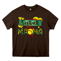 Chocolate Brown softball mama with leopard Heavy Core Tee - Zillion Design Studio