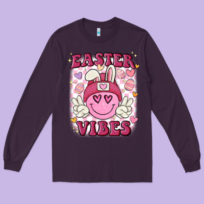 Easter Vibes Long Sleeve Tee Designed By Maliassmallbusiness