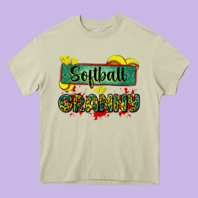 Softball Granny With Leopard Heavy Core Tee Designed By Zillion Design Studio
