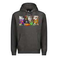 Charcoal Heather Halloween Coffee Cups Premium Hoodie - texasbilliewilder