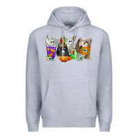 Heather Grey Halloween Coffee Cups Premium Hoodie - texasbilliewilder