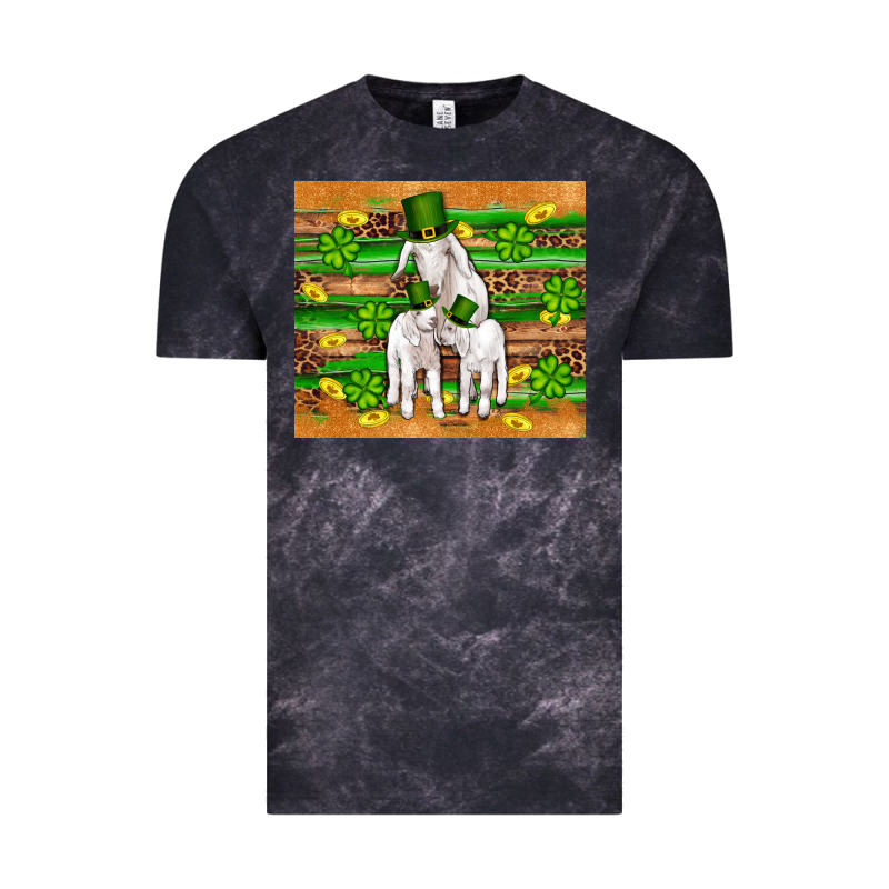 St Patricks Goat Family Shamrock Gold Serape Leopard Glitter Wooden Tu Vintage Tee by Artiststas | Teevron