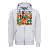 Heather Grey gobble gobble gobble gobble turkey Zipper Hoodie - MaliasSmallBusiness