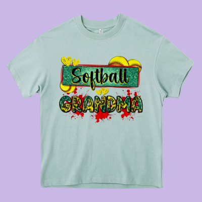 Softball Grandma With Leopard Heavy Core Tee Designed By Zillion Design Studio